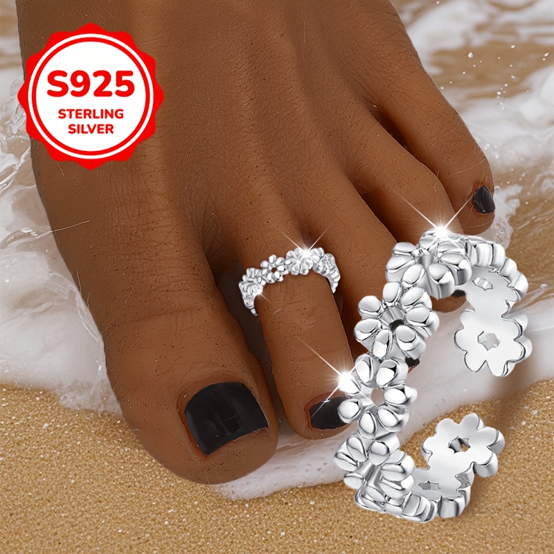 S925 Sterling Silver Flower Toe Ring Y2K Style